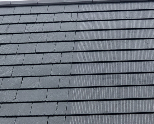 0061_Close Up Of Slate & Solar Tiles On A New Roof In Ireland