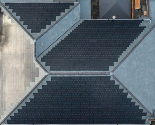 0069_Birdseye view of Nulok Solar Tile Roof Installation On Pub In Ellesmere Port